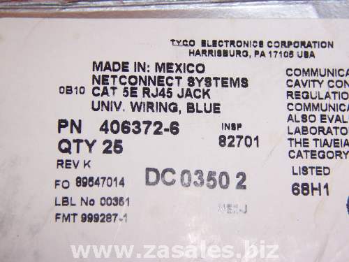 TE Connectivity - 406372-6 - AMP 406372-6 Network Connector - 1 Pack - 1 x RJ-45 Female - Blue