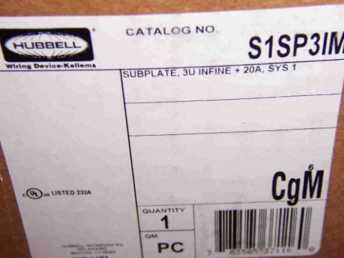 Hubbell Wiring Systems S1SP3IM Cast Aluminum System One Datacom and Power Sub-Plate