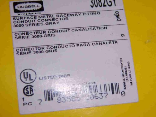 New Hubbell 3082Gy Raceway Conduit Connector 3000