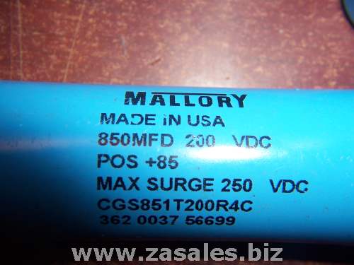 Mallory 850 MFD 200 VDC Capacitor CGS851T200R4C