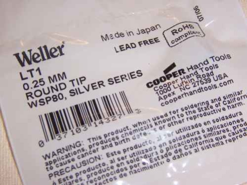 Weller LT1 Round Soldering Iron Tip 0.25 mm Replacement  LT Series