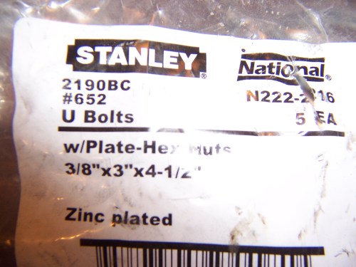 5 National Mfg/Spectrum Brands HHI N222-216 3/8x3x4-1/2 Zinc U-Bolt