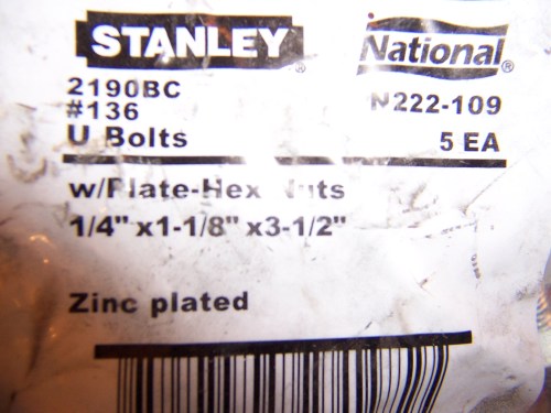5 Stanley Zinc Plated U Bolts 1/4