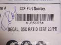 Coke-Cola Soda Dispenser Part # 105685 Decal qsc ratio cert 1
