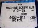 100 New Brass #10-32 10 - 32 Nut Machine Screw Rockford 1