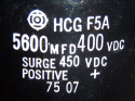 NEW   HCG F5A Capacitor 5600 MFD 400VDC 2