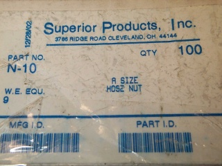 85 New A Size Hose Nuts, Superior Part# N-10 2