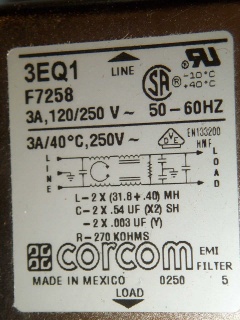 TE Connectivity / corcom 3EQ1 RFI Power Line Filter, 3A, 380UA, Silver 1