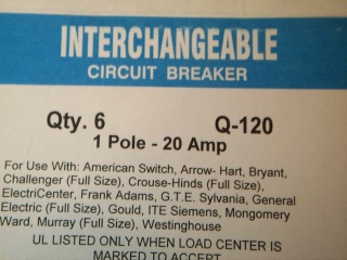 6 New Universal Fit Circuit Breaker 1P 20A Q-120 1